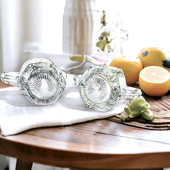 HEAVY CREAMER & SUGAR BOWL CLEAR cut GLASS ENGRAVED vintage HEISEY - Picture 5 of 8